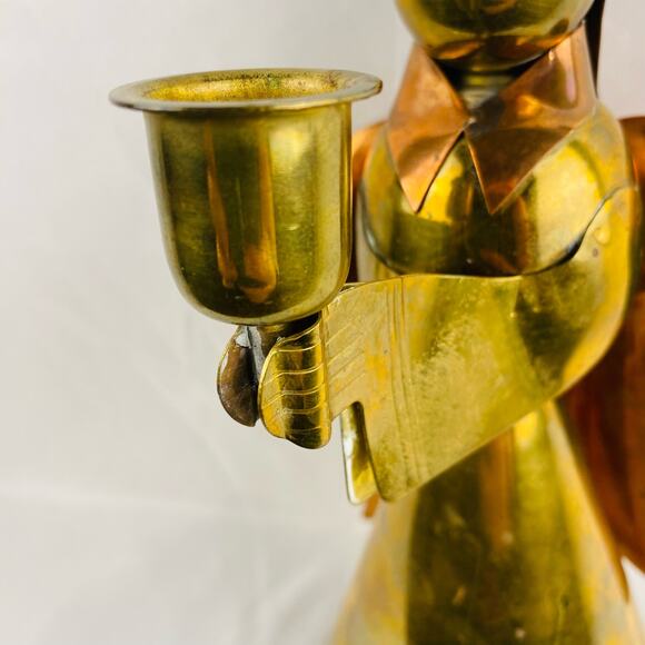 Vintage Handmade Brass & Copper Christmas Angel Taper Candlestick Holder Mexico - Picture 2 of 9